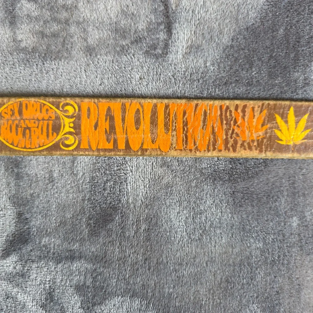 Leather Island Bill Lavin Psychedelic Rock Leather Belt Brown Orange Yellow 36